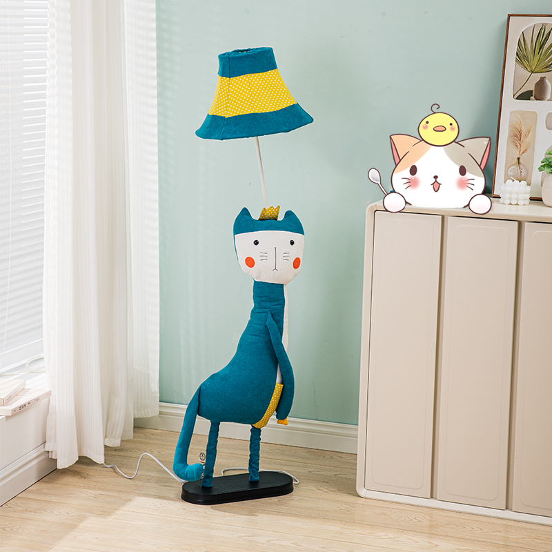 Children's lamp blue cat DS-125 1 Children's lantern blue cat DS-125 at full height 130 cm, front view with illuminated LED lighting